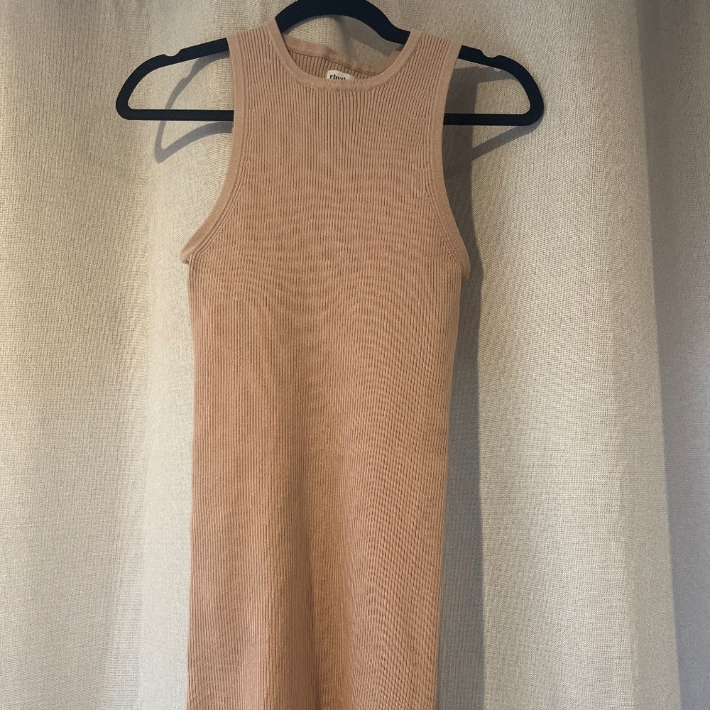 Tan ribbed sweater dress